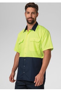 Hi Vis Day S/S Domed Work Shirt - navy/yellow