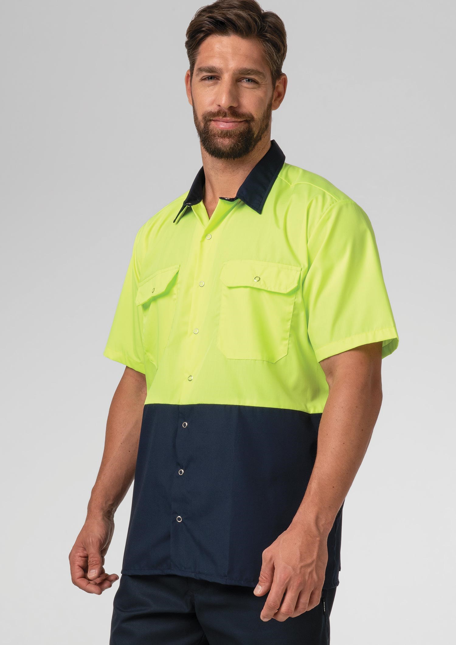 Hi Vis Day S/S Domed Work Shirt - navy/yellow