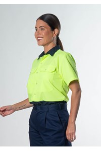 Hi Vis Day S/S Domed Work Shirt - navy/yellow