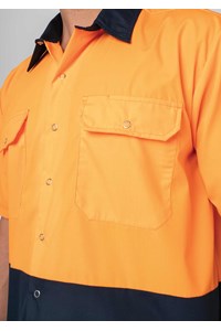 Hi Vis Day S/S Domed Work Shirt - navy/orange