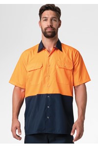 Hi Vis Day S/S Domed Work Shirt - navy/orange
