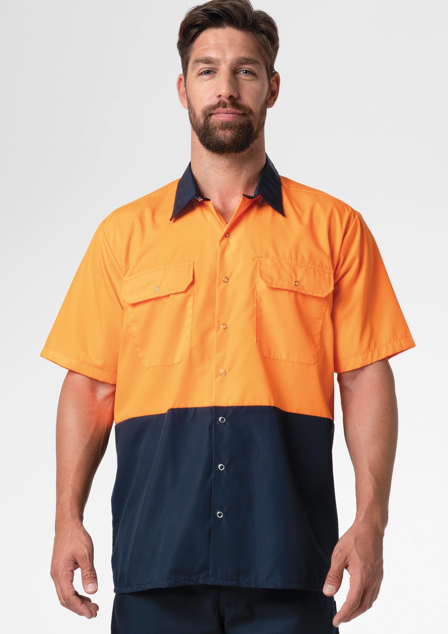 Hi Vis Day S/S Domed Work Shirt - navy/orange