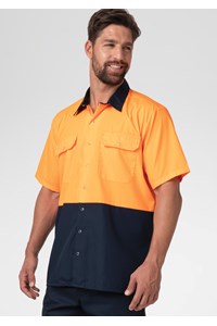 Hi Vis Day S/S Domed Work Shirt - navy/orange