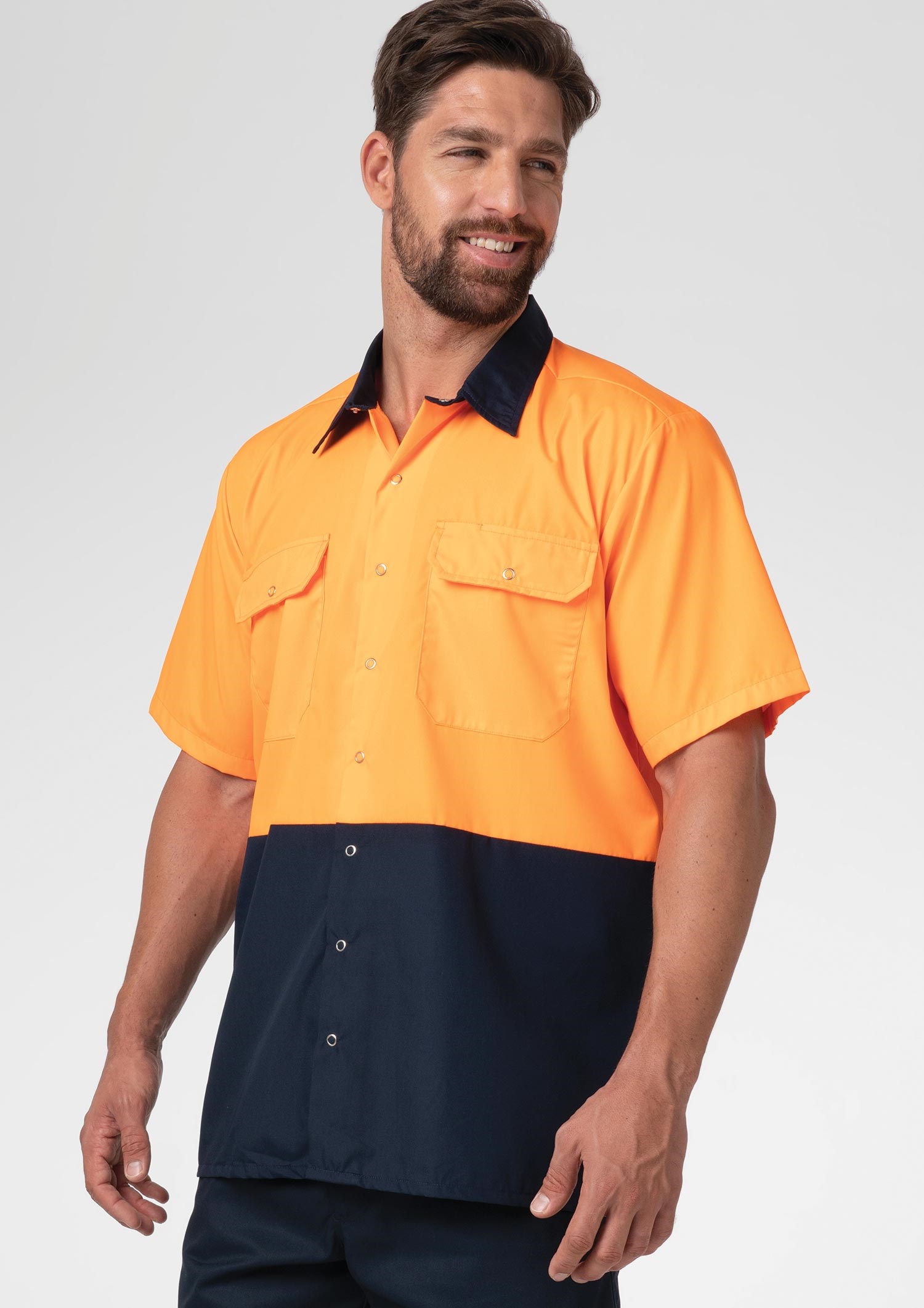 Hi Vis Day S/S Domed Work Shirt - navy/orange