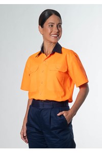 Hi Vis Day S/S Domed Work Shirt - navy/orange