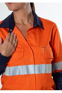 Hi Vis Day/Night Women's Domed Work Shirt - orange/navy