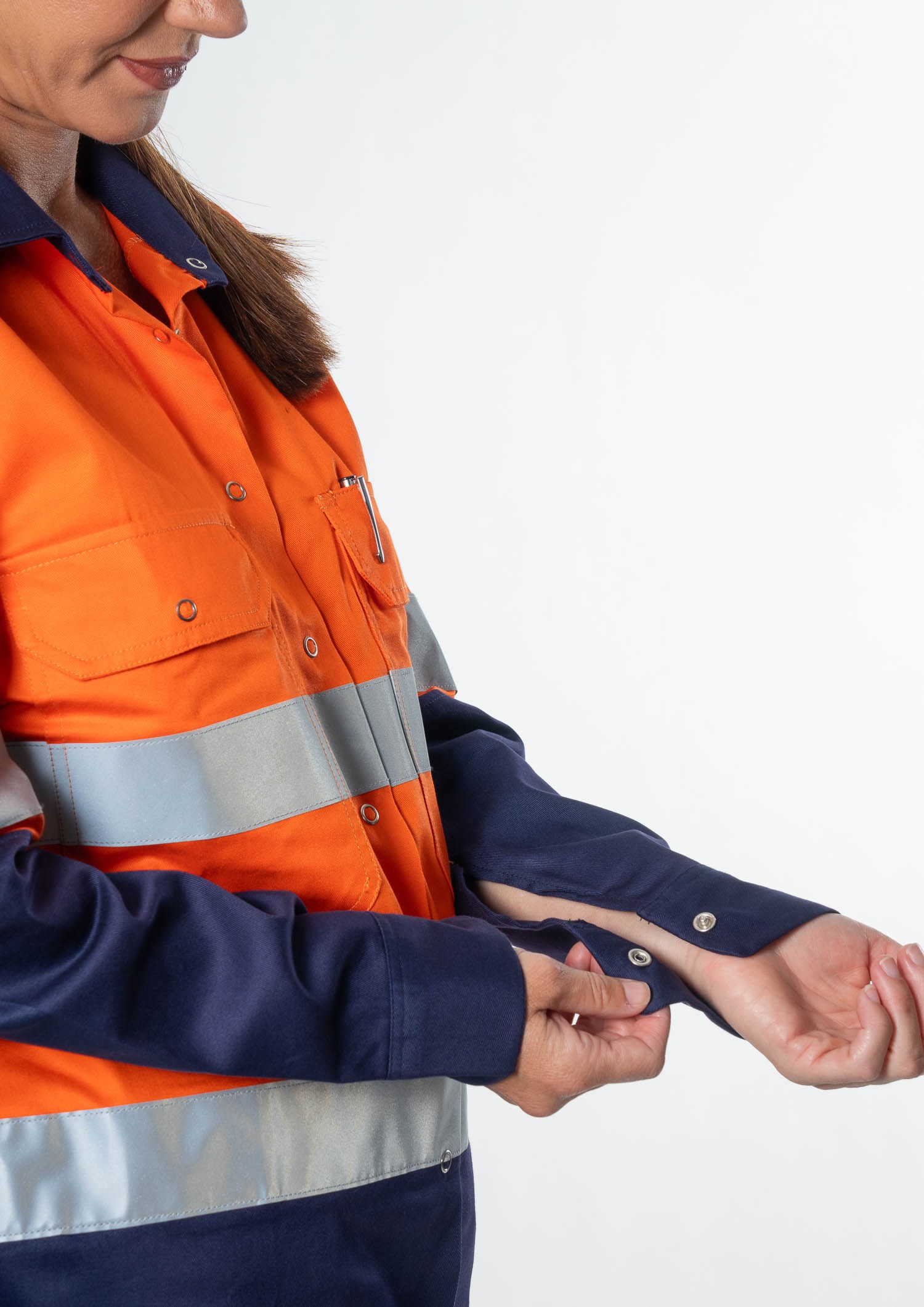 Hi Vis Day/Night Women's Domed Work Shirt - orange/navy