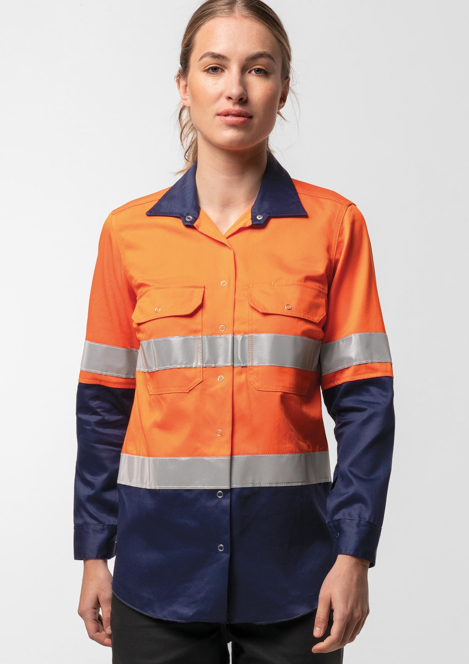 Hi Vis Day/Night Women's Domed Work Shirt - orange/navy