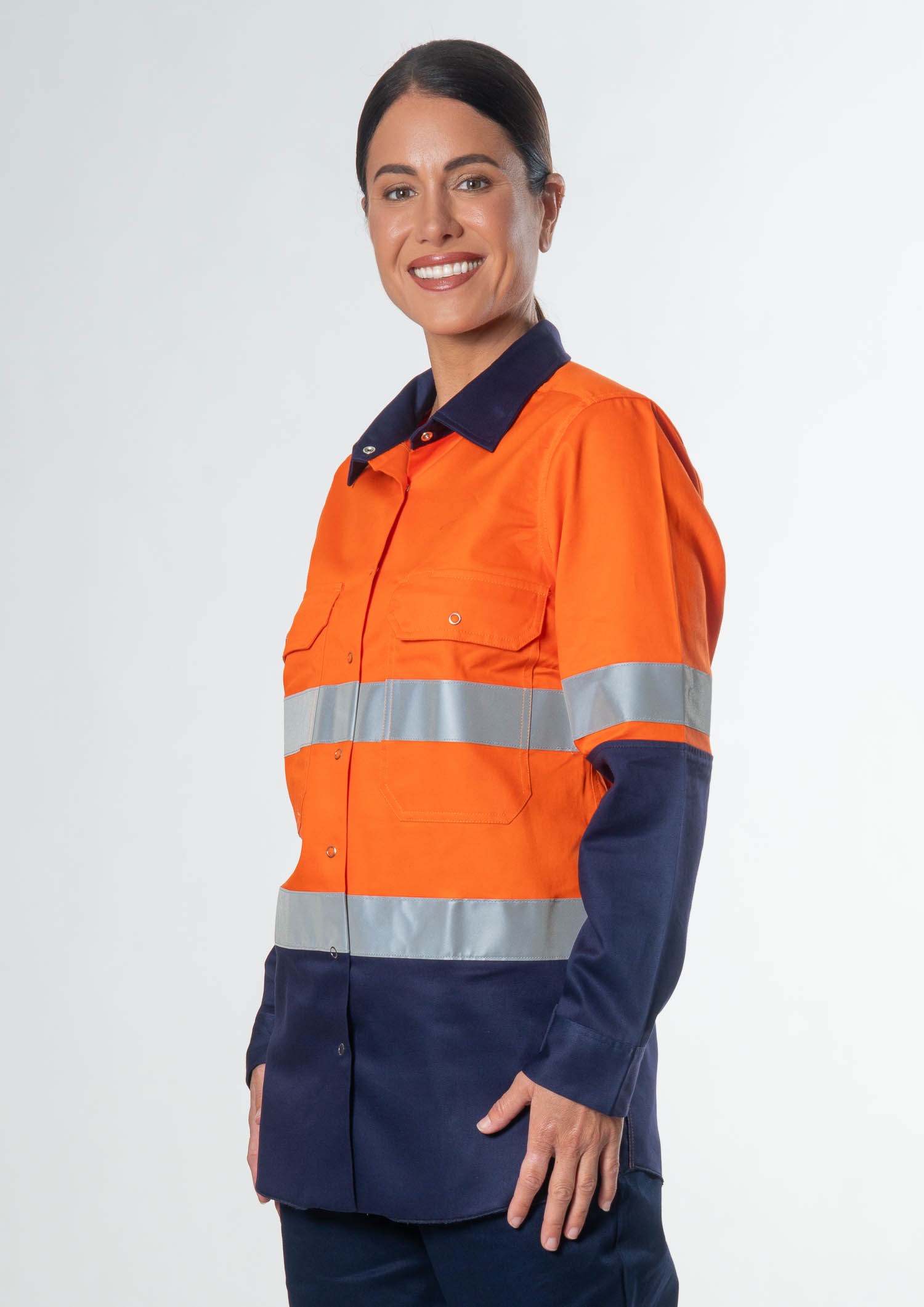 Hi Vis Day/Night Women's Domed Work Shirt - orange/navy
