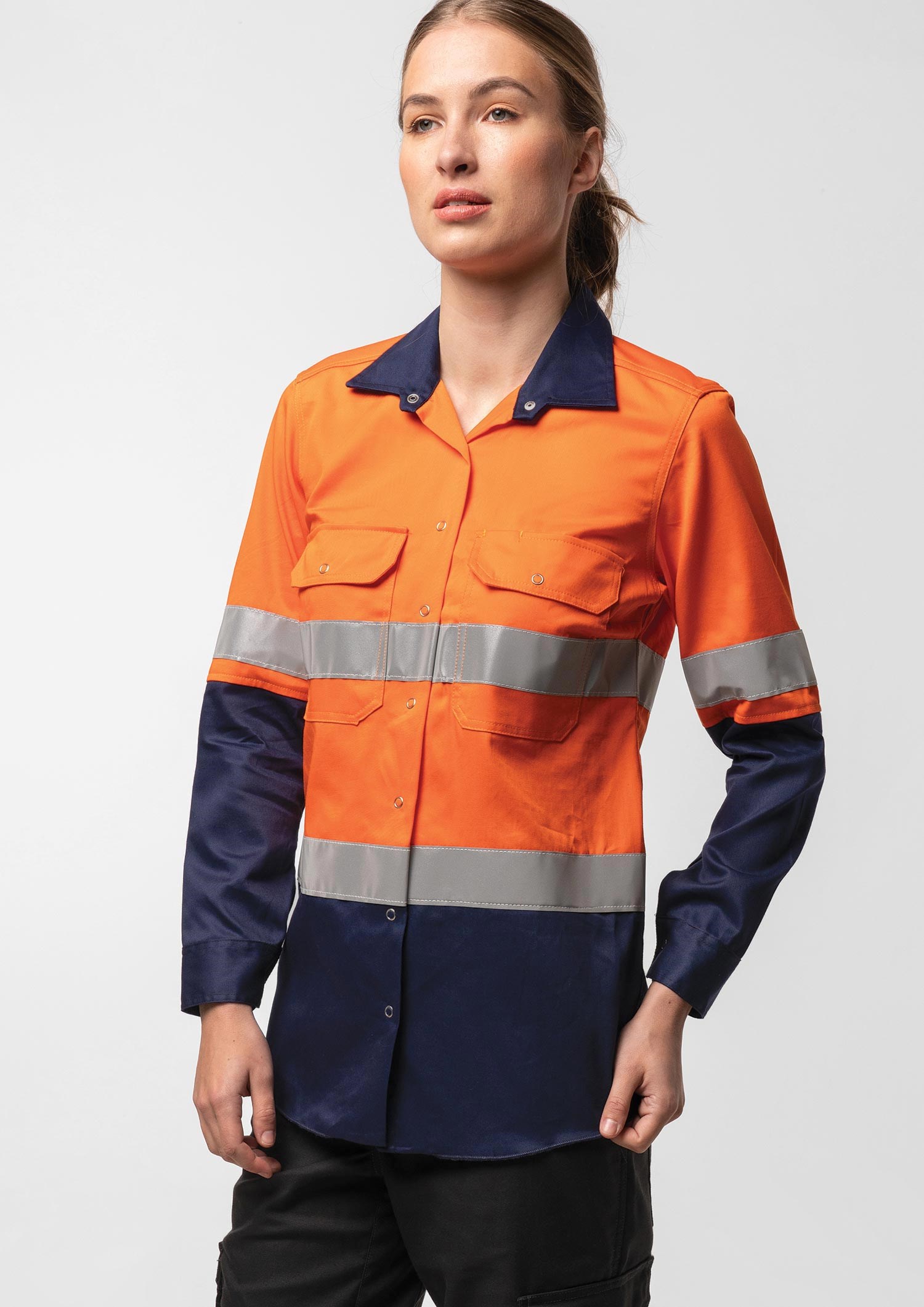 Hi Vis Day/Night Women's Domed Work Shirt - orange/navy