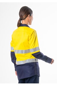 Hi Vis Day/Night Women's Domed Work Shirt - yellow/navy