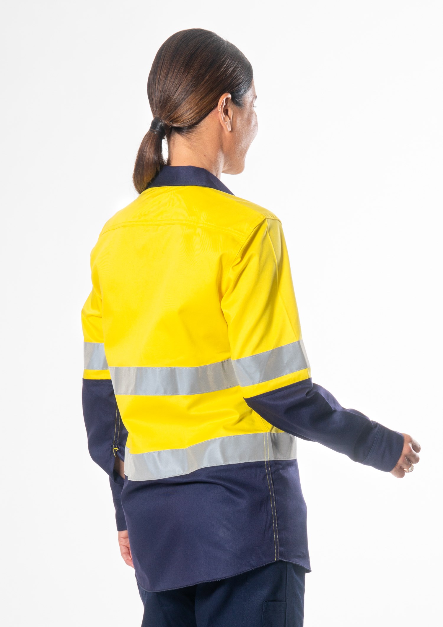 Hi Vis Day/Night Women's Domed Work Shirt - yellow/navy
