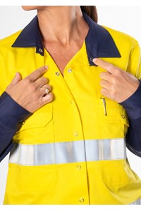Hi Vis Day/Night Women's Domed Work Shirt - yellow/navy