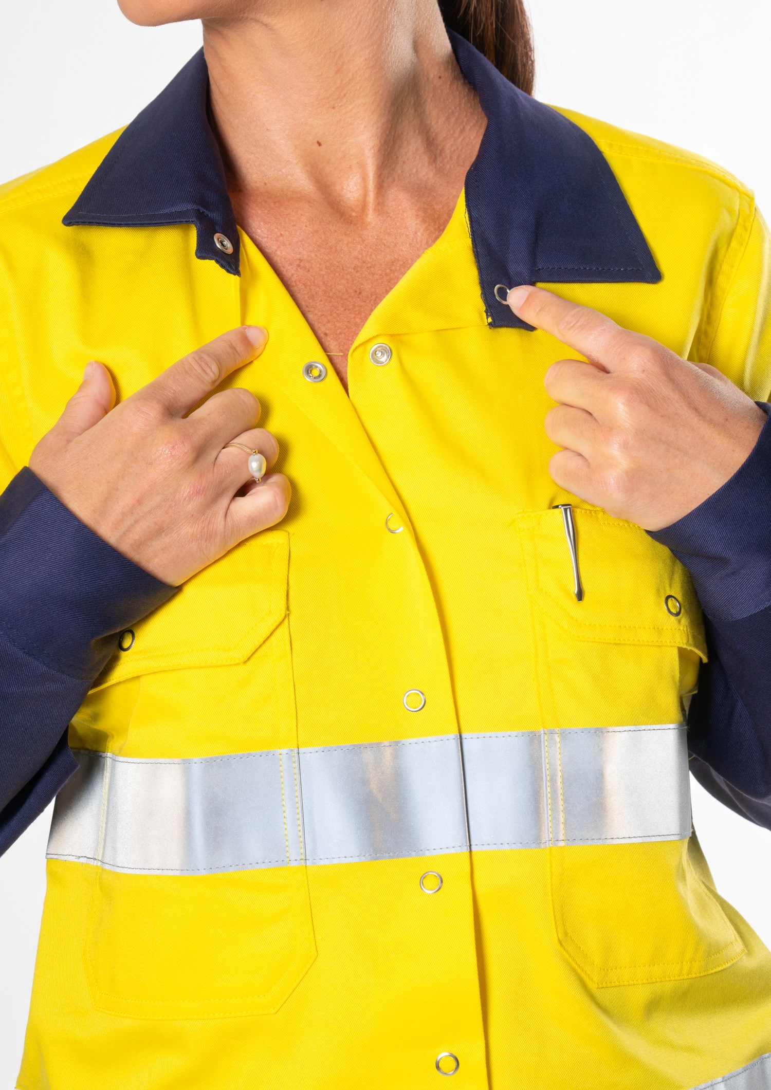 Hi Vis Day/Night Women's Domed Work Shirt - yellow/navy