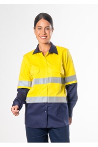 Hi Vis Day/Night Women's Domed Work Shirt - yellow/navy