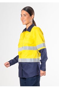 Hi Vis Day/Night Women's Domed Work Shirt - yellow/navy