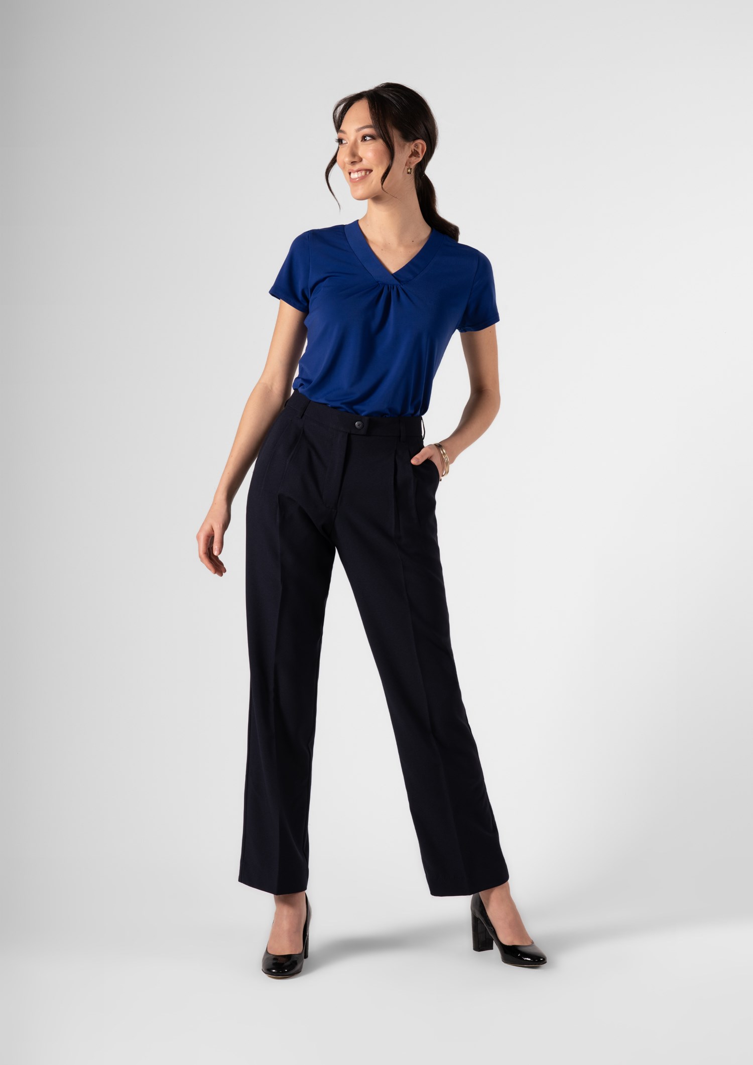 Soft Suiting Women's Twin Pleat Pant - navy