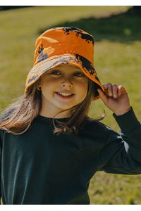 Kids Camo Bucket Hat - high vis orange kauri print / black