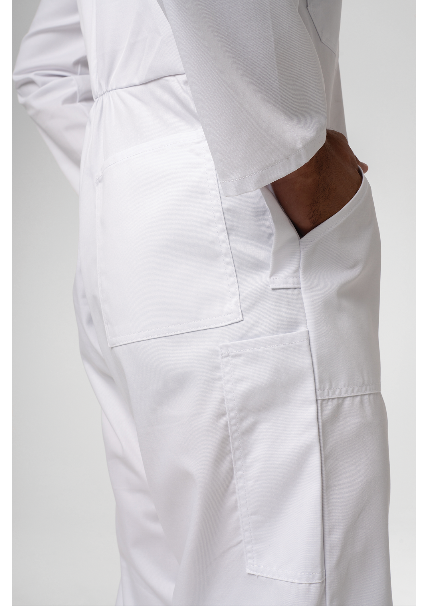 Classic Long Sleeve Poly-Cotton Zip Overall - white