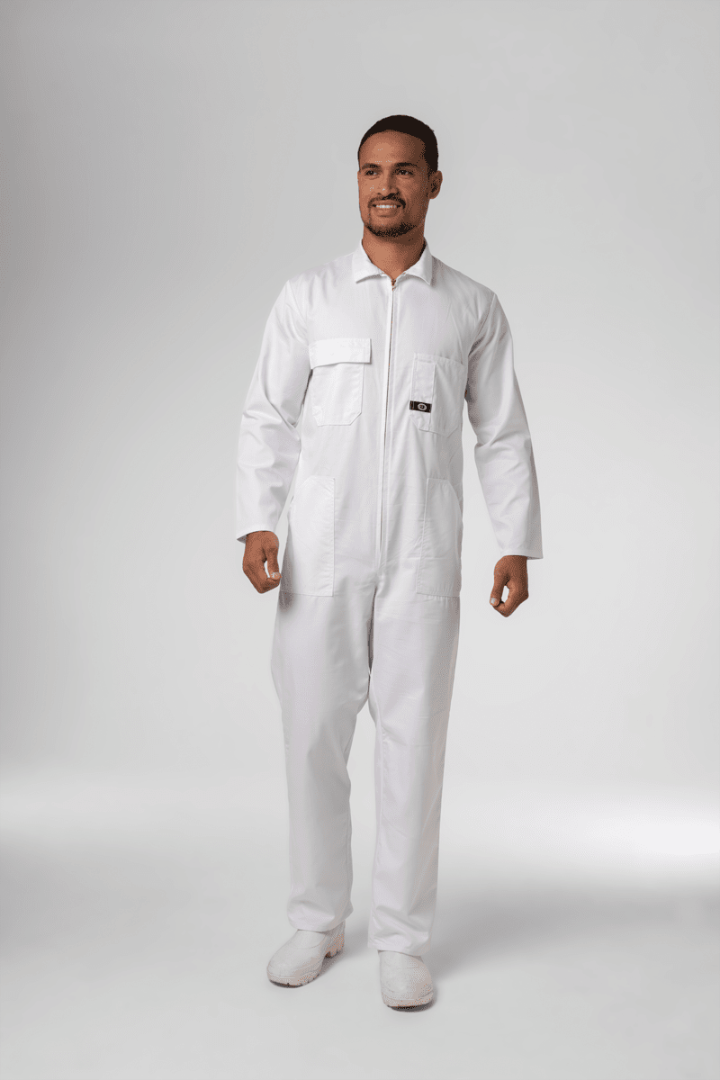 Classic Long Sleeve Poly-Cotton Zip Overall - white