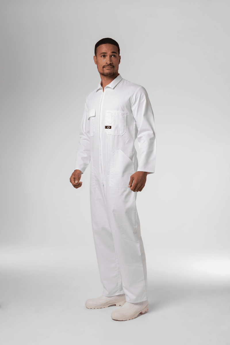 Classic Long Sleeve Poly-Cotton Zip Overall - white