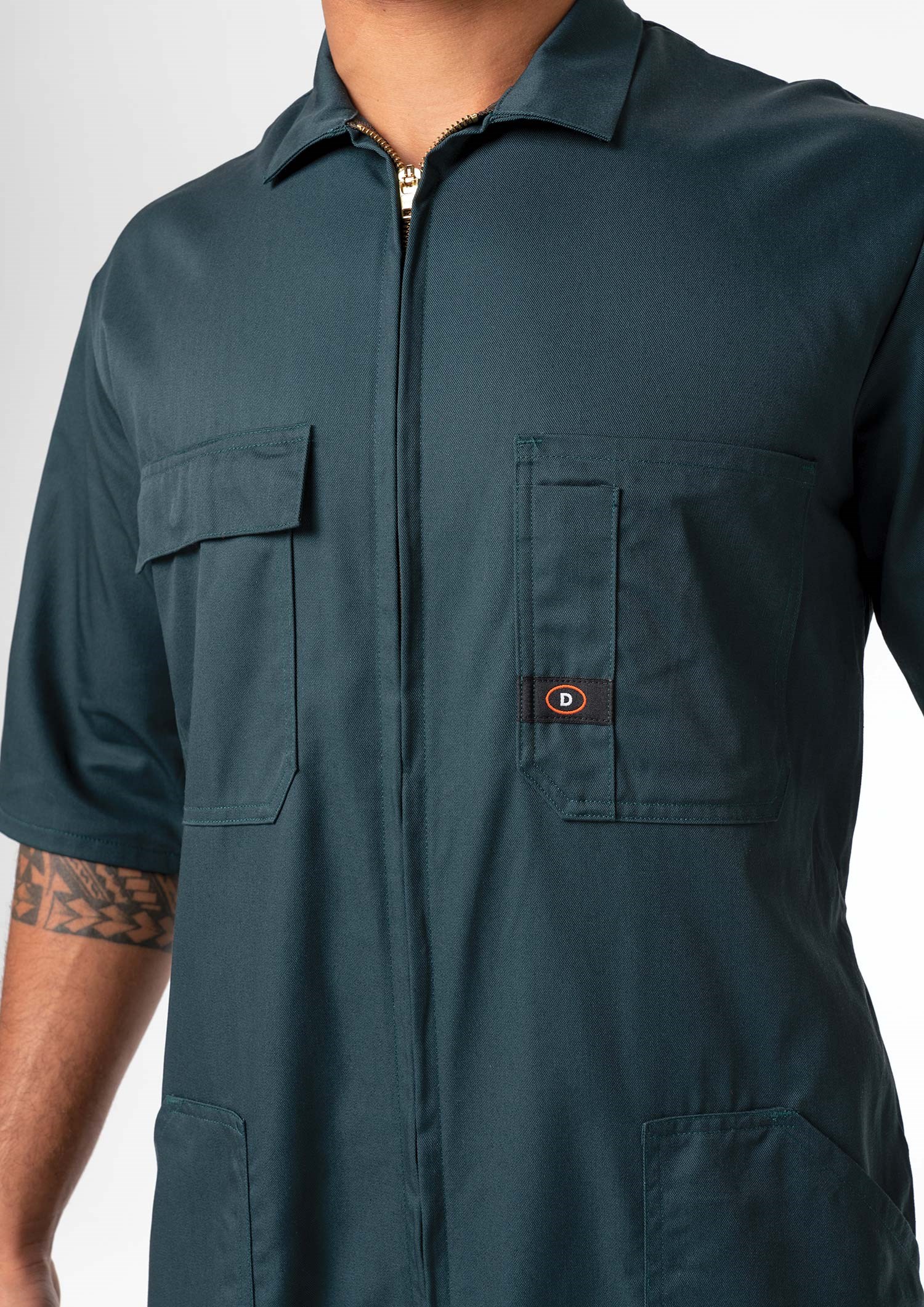 Classic Short Sleeve Poly-Cotton Zip Overall - spruce