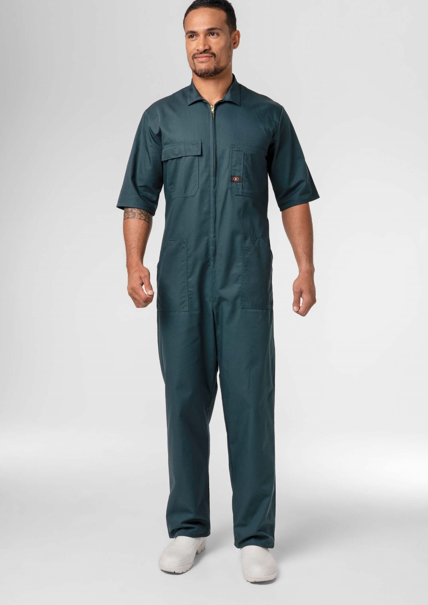 Classic Short Sleeve Poly-Cotton Zip Overall - spruce