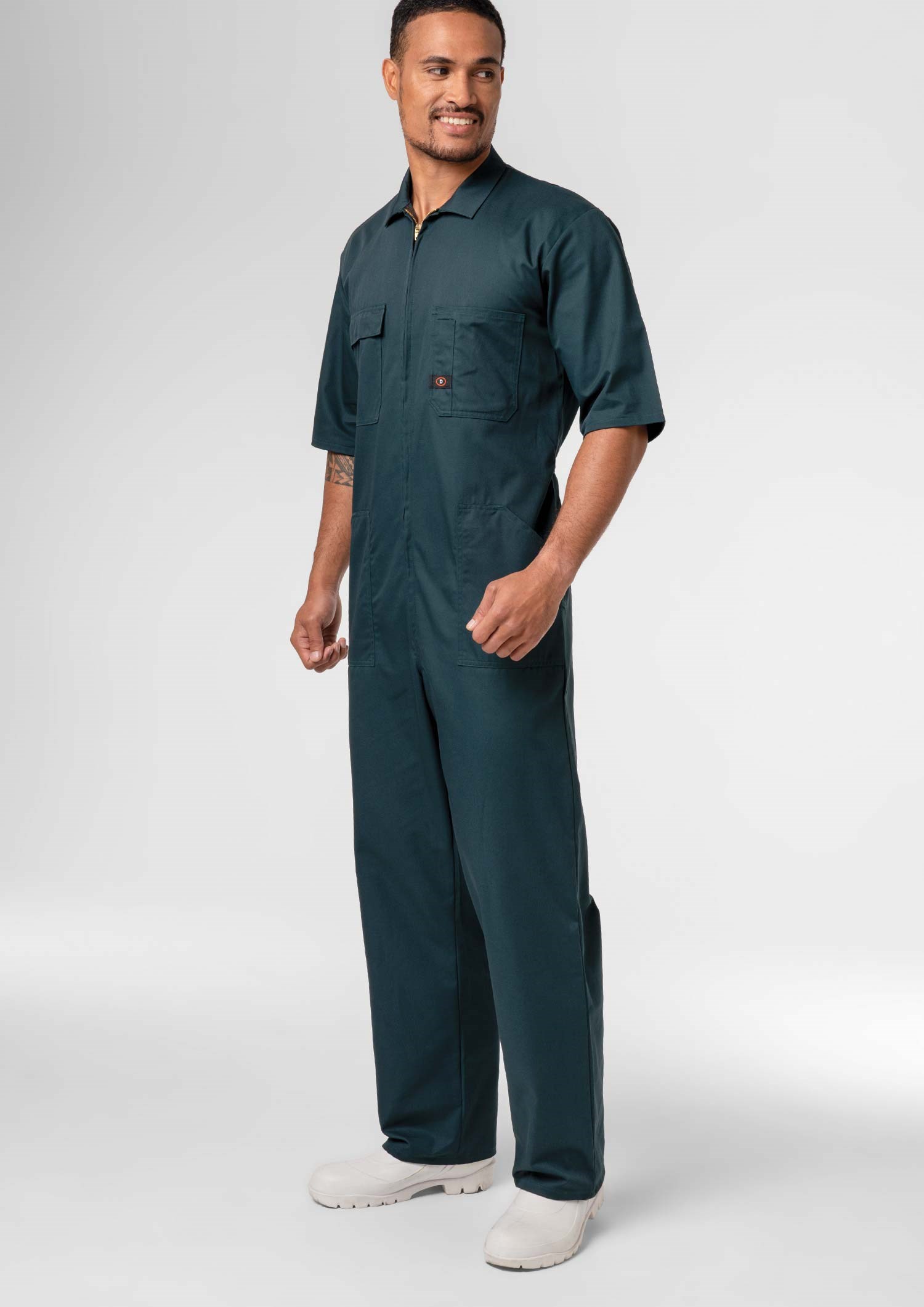 Classic Short Sleeve Poly-Cotton Zip Overall - spruce