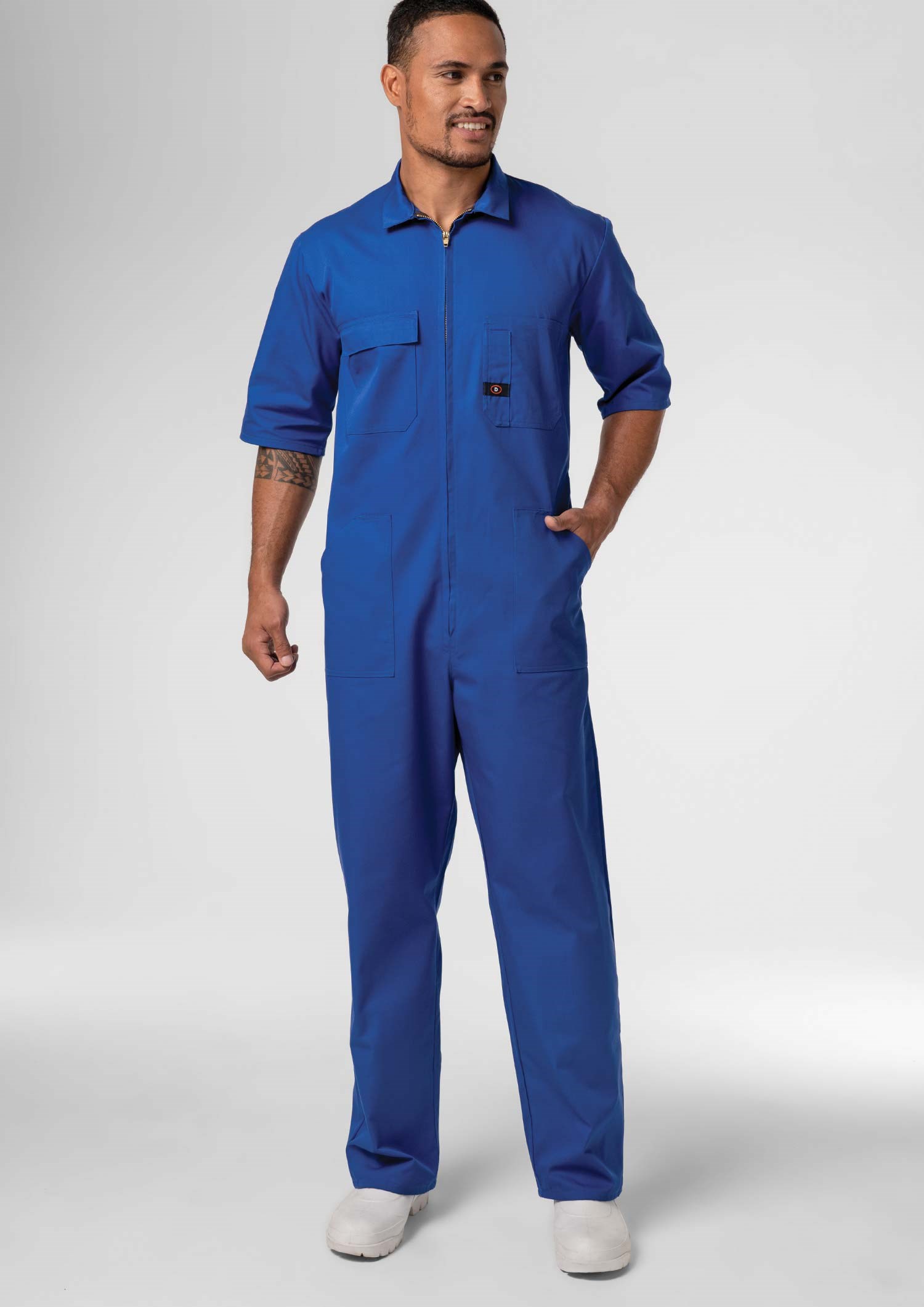 Classic Short Sleeve Poly-Cotton Zip Overall - royal