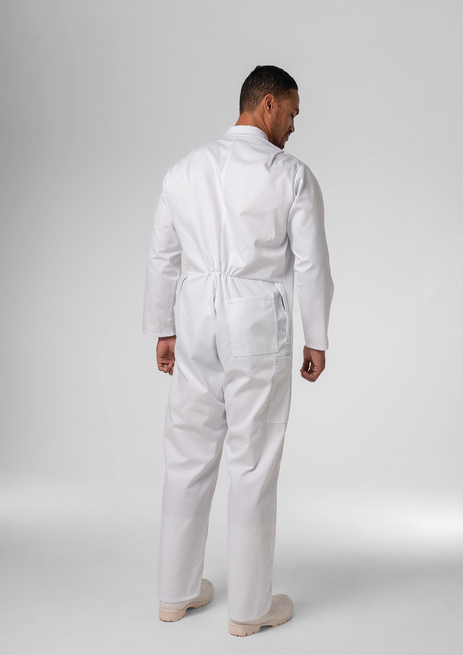 Long Sleeve Cotton Zip Overalls - white
