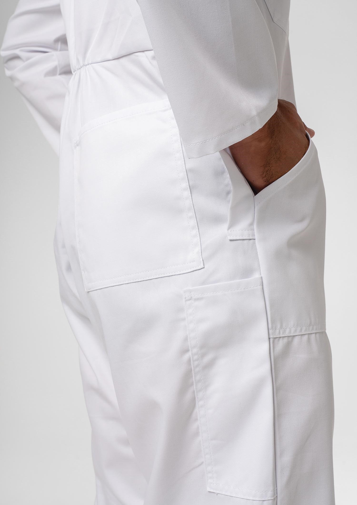 Long Sleeve Cotton Zip Overalls - white