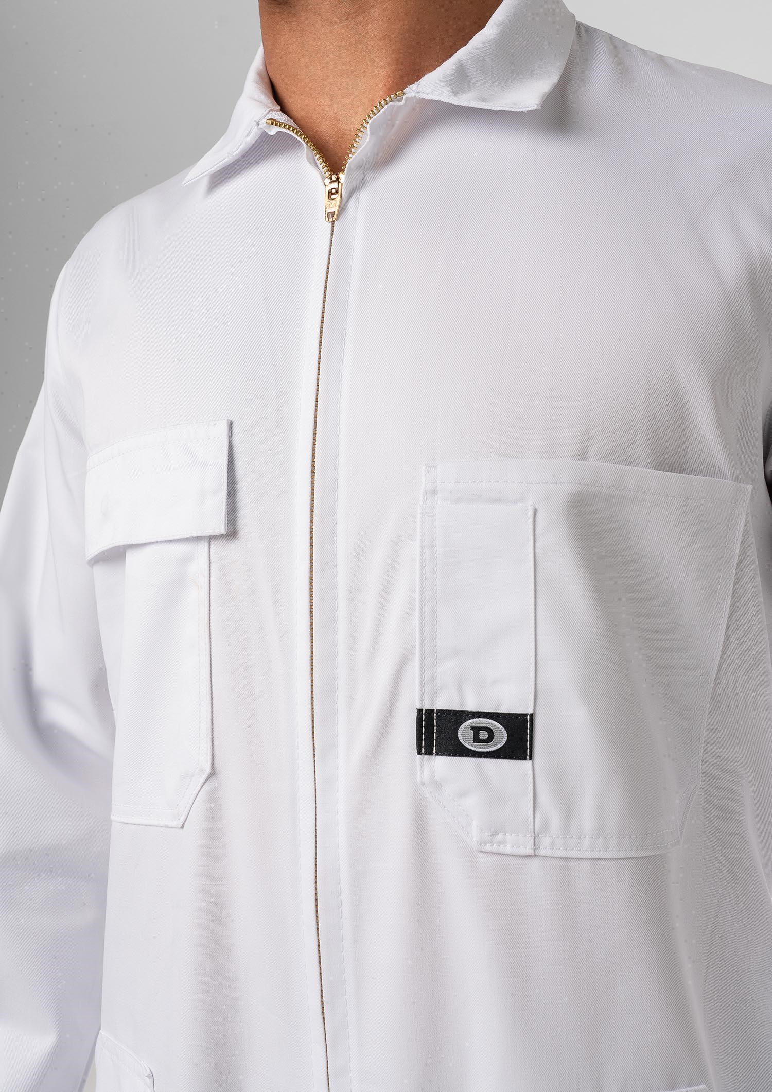 Long Sleeve Cotton Zip Overalls - white