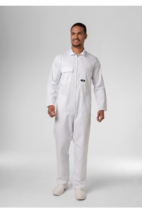 Long Sleeve Cotton Zip Overalls - white