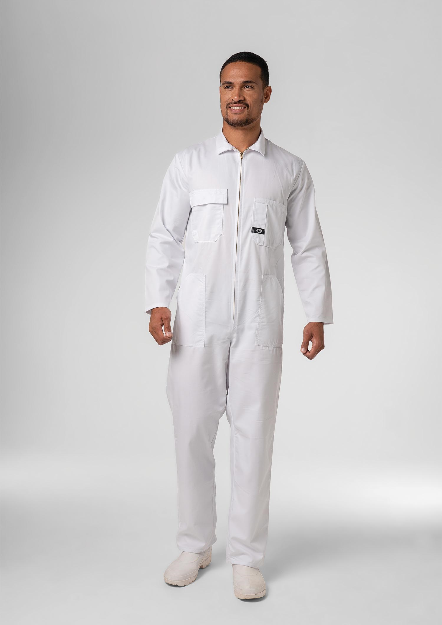 Long Sleeve Cotton Zip Overalls - white