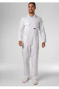 Long Sleeve Cotton Zip Overalls - white