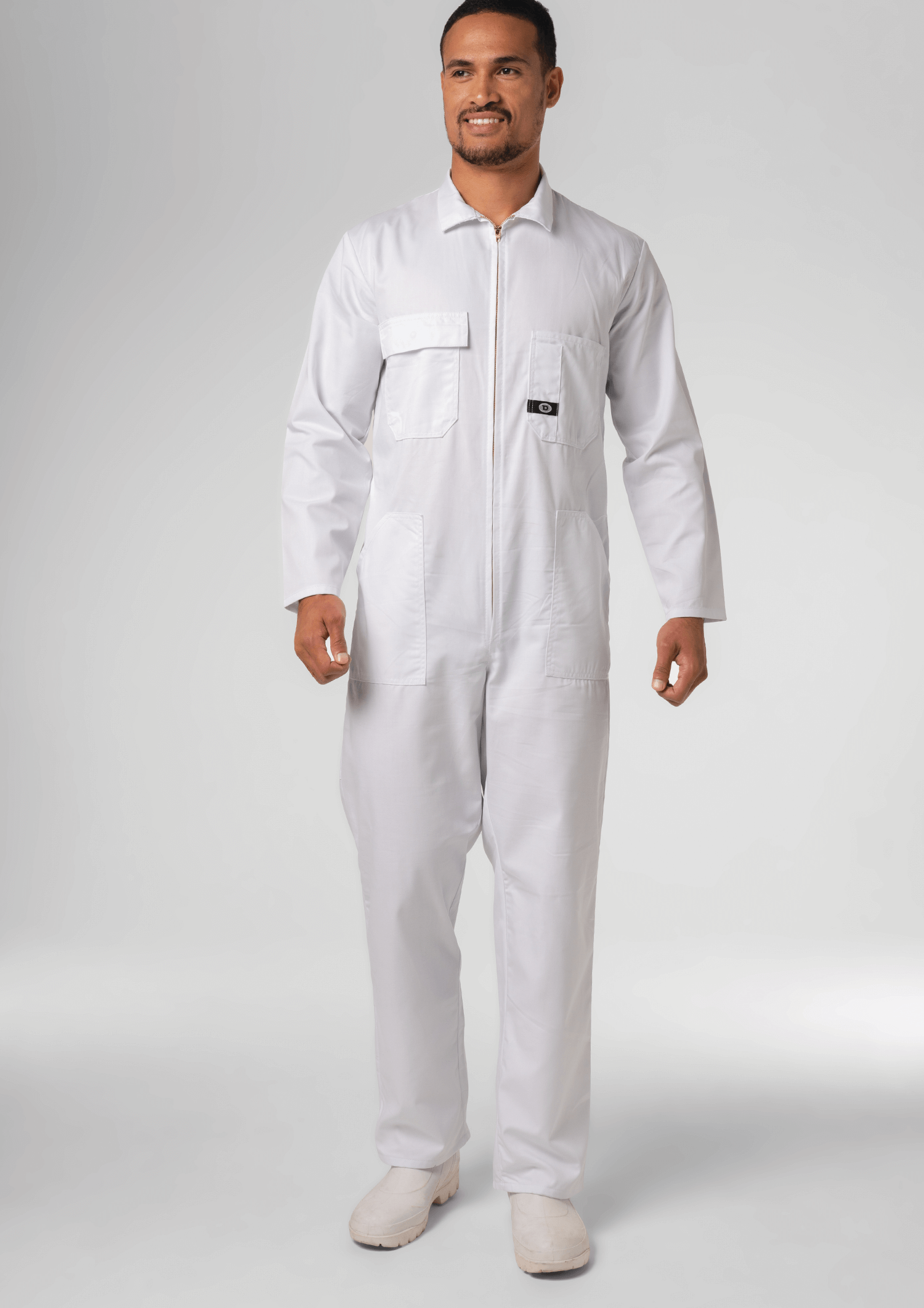 Long Sleeve Cotton Zip Overalls - white