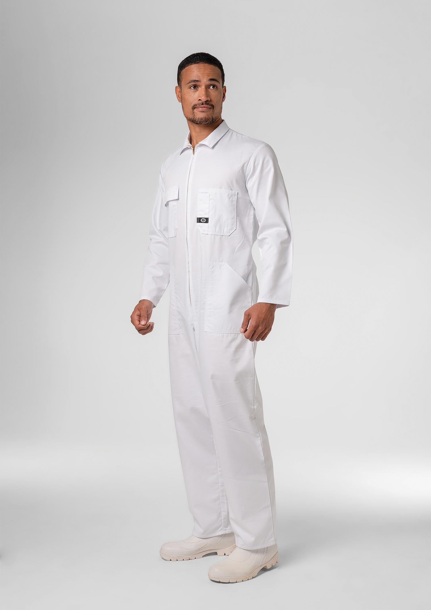 Long Sleeve Cotton Zip Overalls - white
