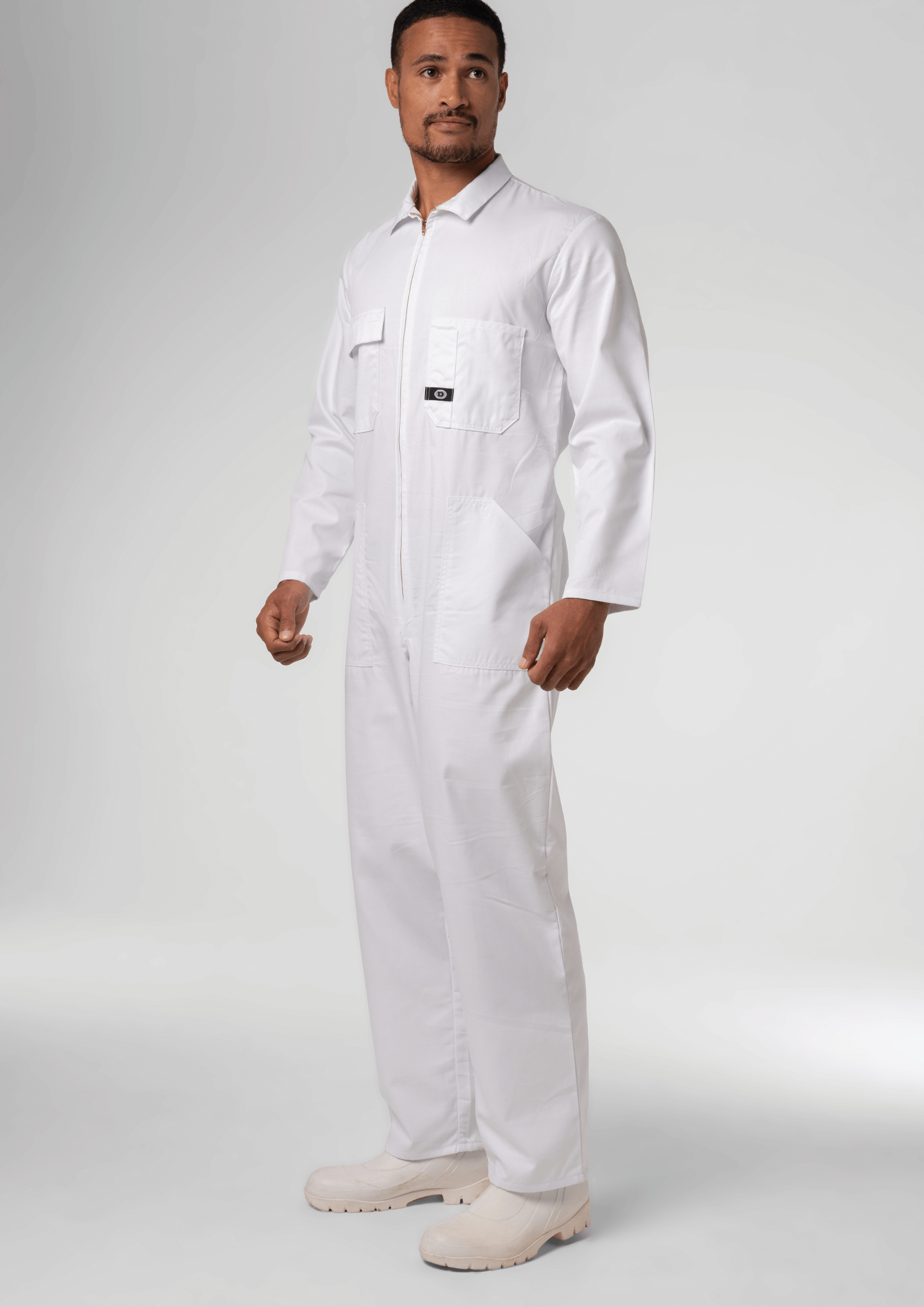 Long Sleeve Cotton Zip Overalls - white