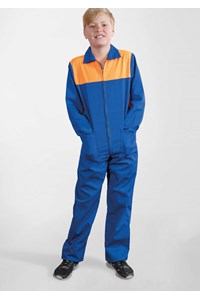 Classic Long Sleeve Poly-Cotton Zip Kid's Overall - royal/orange
