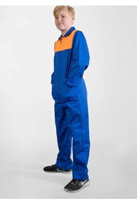 Classic Long Sleeve Poly-Cotton Zip Kid's Overall - royal/orange