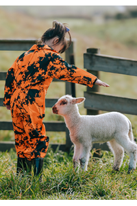 Kids Camo Full Overall - hi vis orange kauri print