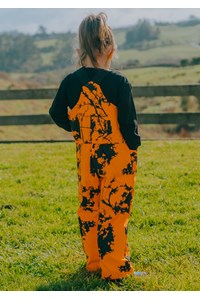 Kids Camo Sleeveless Long Overall - hi vis orange kauri print