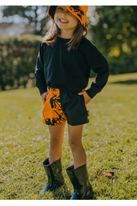 Kids Camo Harlequin Short - high vis orange kauri print / black