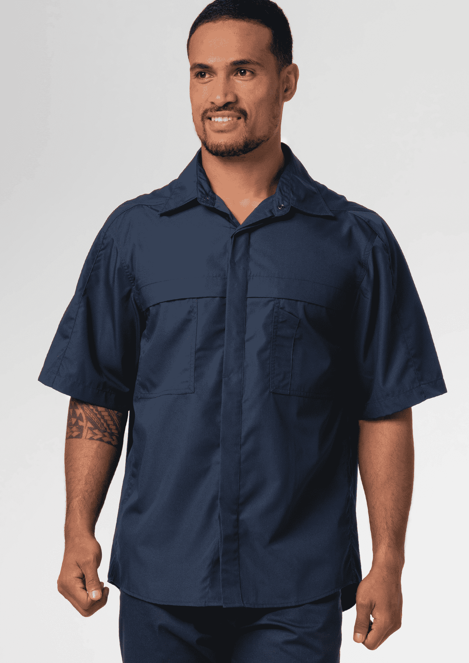 Pit Crew Short Sleeve Work Shirt - navy