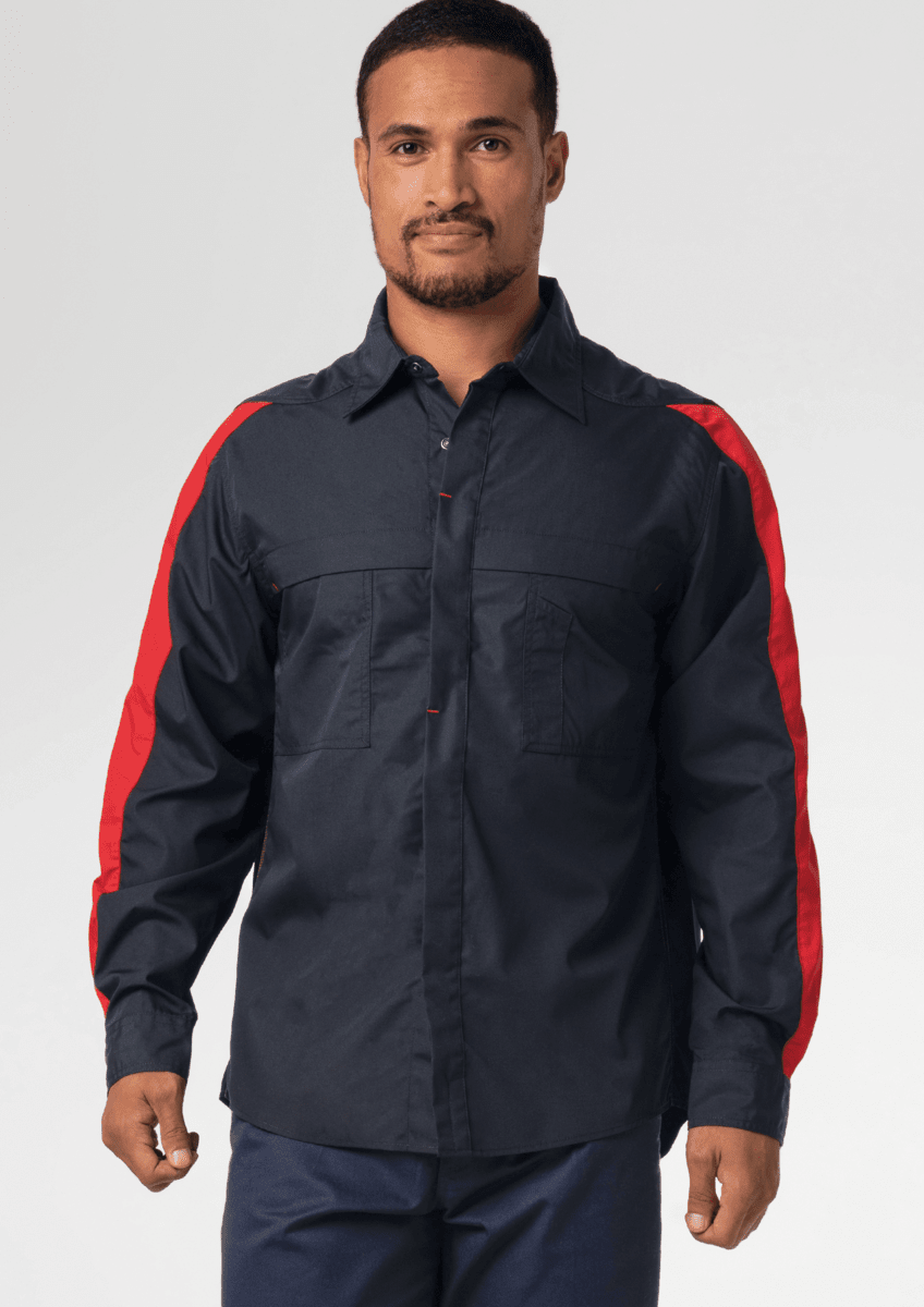 Pit Crew Long Sleeve Two-Tone Work Shirt - black/red