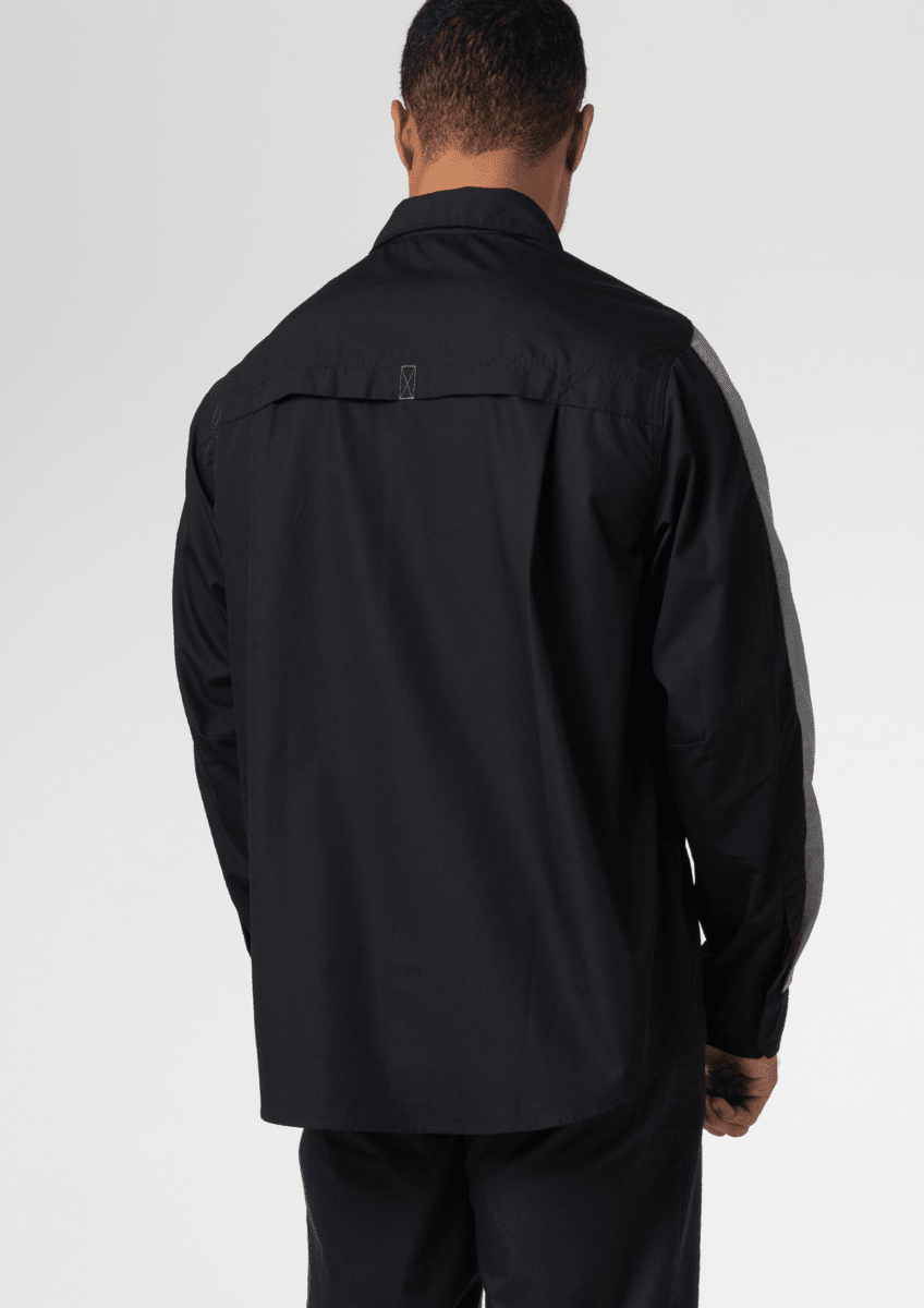 Pit Crew Long Sleeve Two-Tone Work Shirt - black/grey