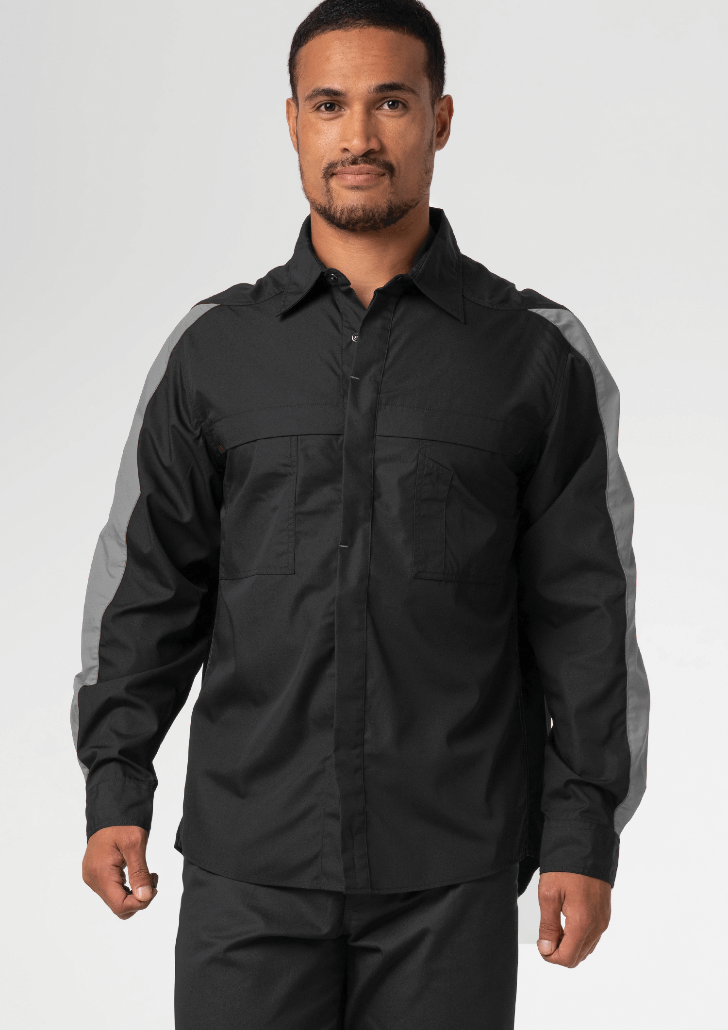 Pit Crew Long Sleeve Two-Tone Work Shirt - black/grey