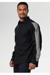 Pit Crew Long Sleeve Two-Tone Work Shirt - black/grey