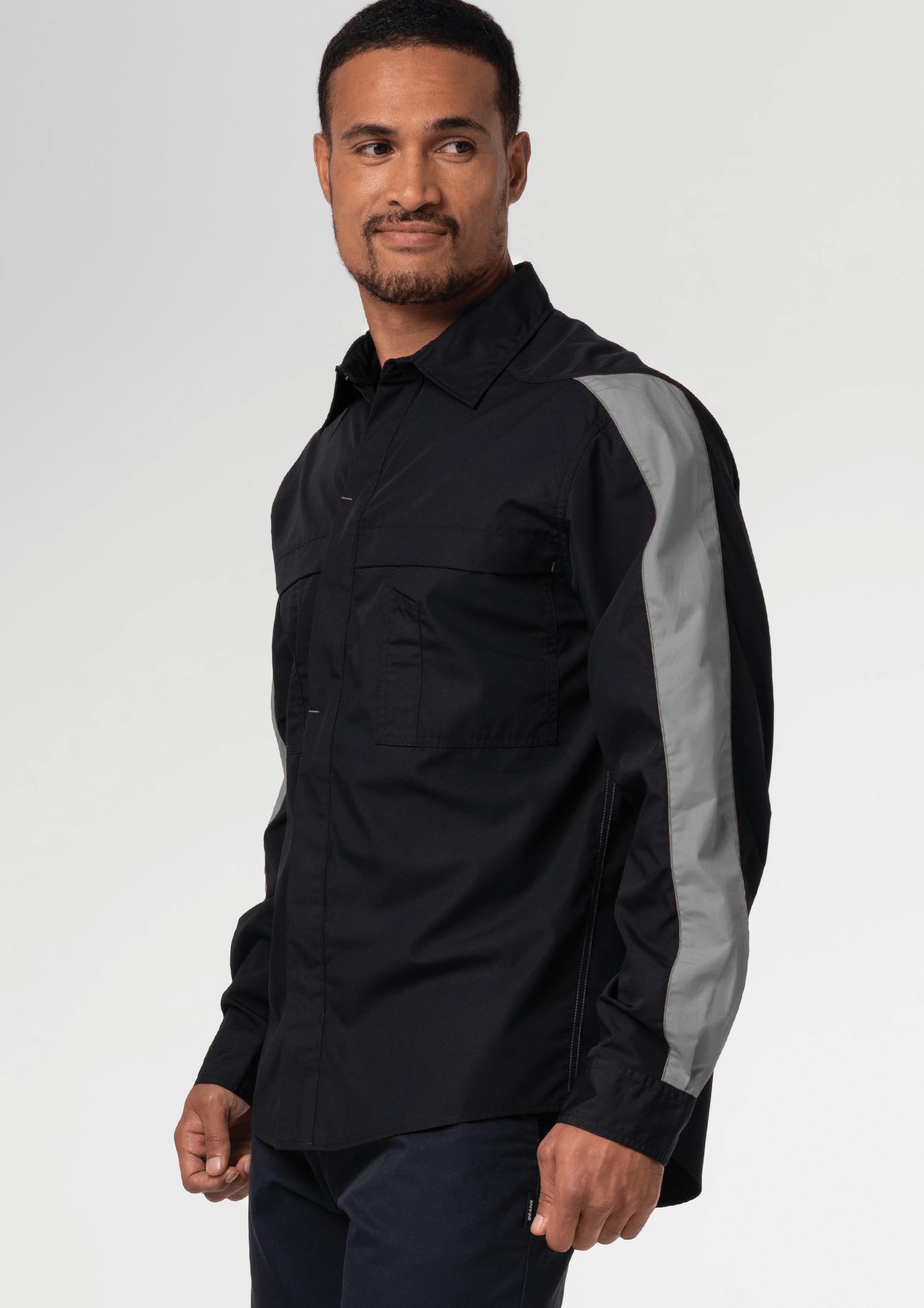 Pit Crew Long Sleeve Two-Tone Work Shirt - black/grey