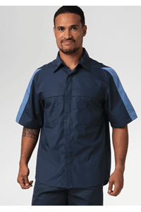 Pit Crew Short Sleeve Two-Tone Work Shirt - navy/postman